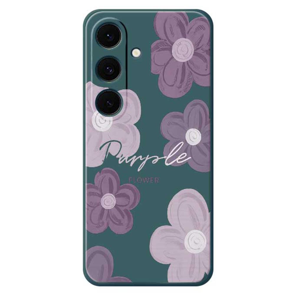 For Samsung Galaxy S25 FE Case Purple Flower Pattern Printing Straight Edge TPU Phone Back Cover