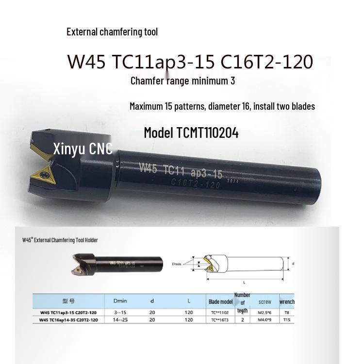 45° Chamfering Tool Holder for CNC - 90° Pipe Edge Deburring Blade (TC11 TC16 Compatible)