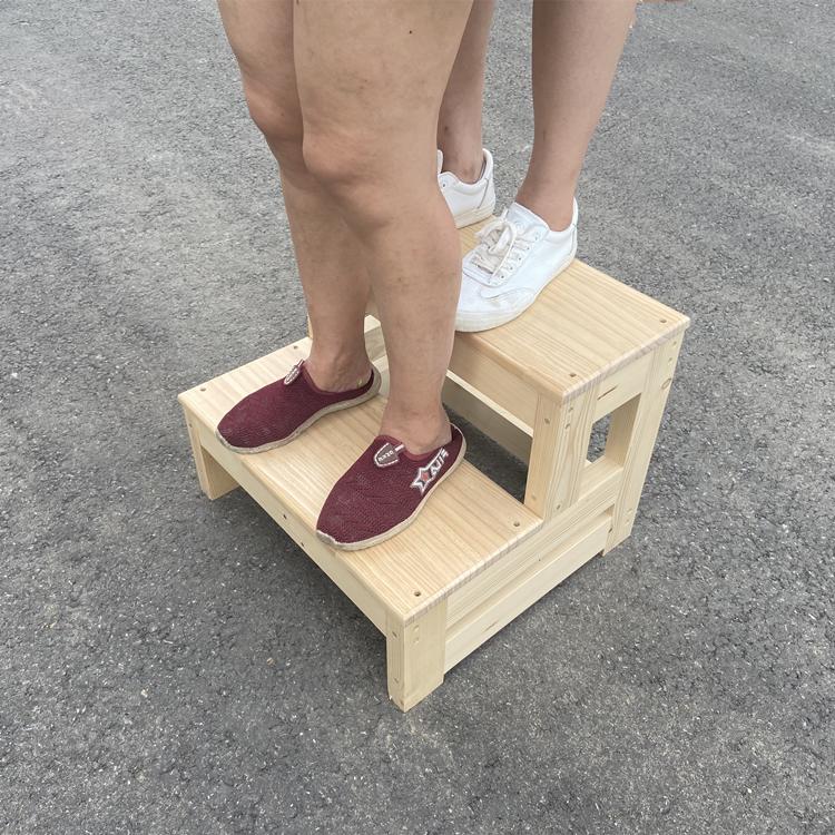 Solid Wood 2-Step Folding Ladder Stool for Household and Balcony Use