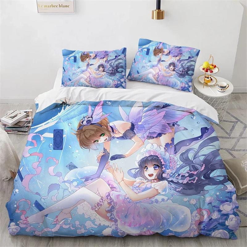 Cardcaptor Sakura Bettwäsche-Set, Bettbezug Bettdecke Bett-Set Steppdecke Kissenbezug, King Queen Twin Größe Jungen Mädchen Erwachsene