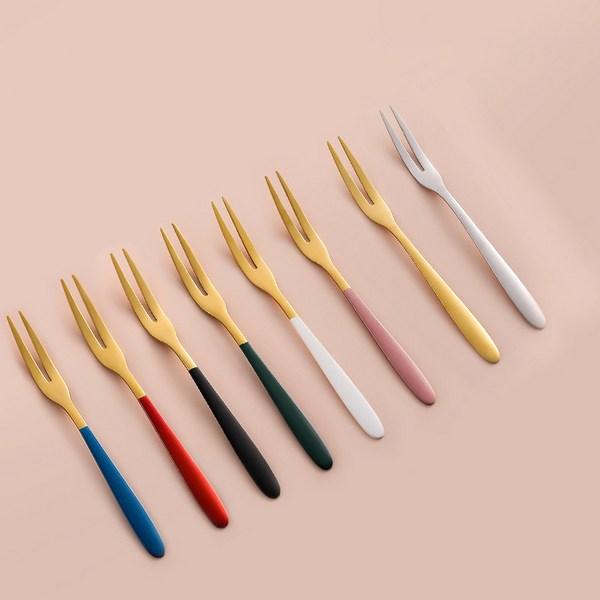 DS Dessert Fruit Tea Fork Set Stainless Steel 304 Gift Home Use, Mixed Colors 8 Pieces, 1 Piece, Korean Popular Tableware