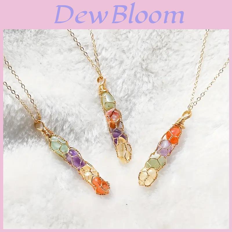 Natural Crystal Pendant Necklace With Rainbow Silk Wrap For Boho Style Jewelry