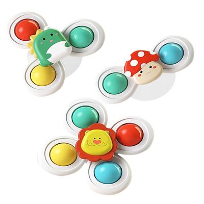 Baby Hand Spinner Bath Toy, Water Play Toy, Popular, Cute Prints, Ages 0-1, Bath Toy with Suction Cup, 3-Piece Set (Dinosaur + Lion + Mushroom)