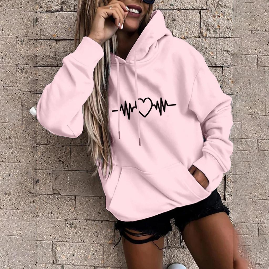 Kaixinjiuhao Women Fashion Casual Fun Print Hooded Sweatshirt Loose Sports Tops Pullover