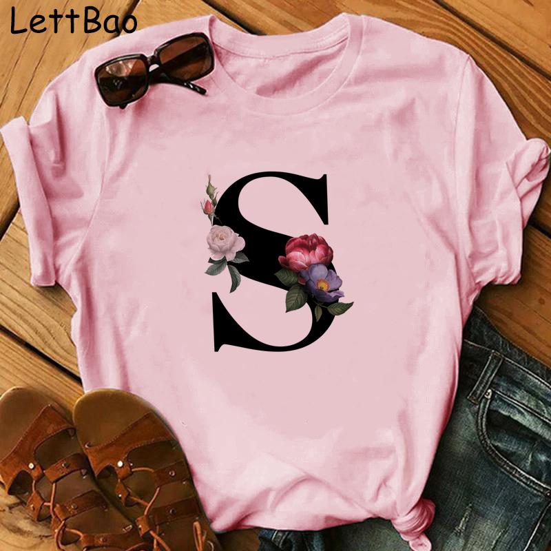 Elegant Vouge Flower Letter Print Women T Sihrt Fashion Comfortable Casaul T Shirt For Women Female