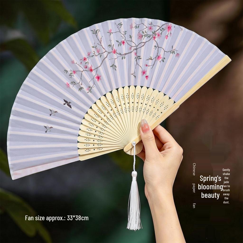 Chinese-Inspired Folding Fan: Ancient Style for Women, Children, and Students - Perfect for Hanfu, Cheongsam Dances, and Portable Summer Use.