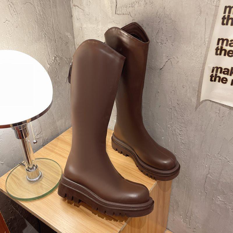 2025 long boots knight boots medium tube new autumn and winter small tall boots velvet long boots thick-soled Martin boots women