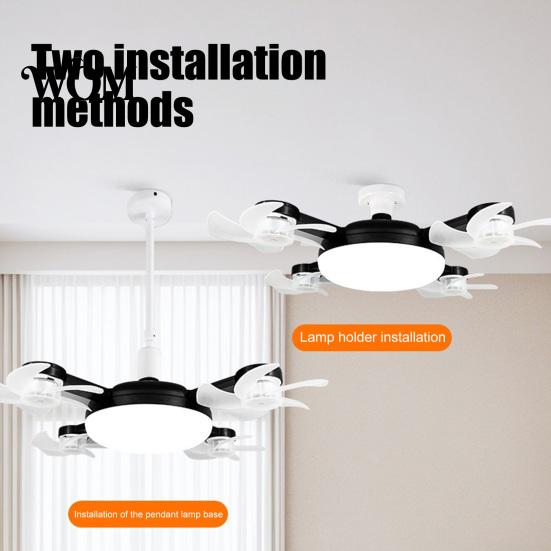 Smart Home Ceiling Fan 3/4/5 Blade with Light & Remote Control, 2-in-1 Silent LED Drone Foldable Blades, 3-Speed Dimmable E27 Socket for Bedroom