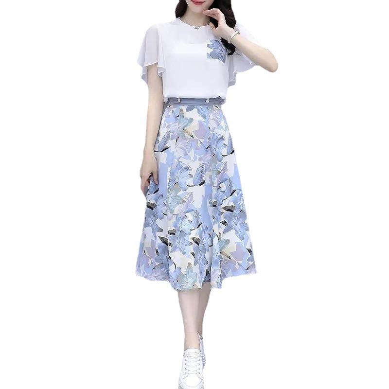 Floral Midi Dress Two Piece Set Women Summer Slimming Fashionable Elegant Skirt Female Clothing
