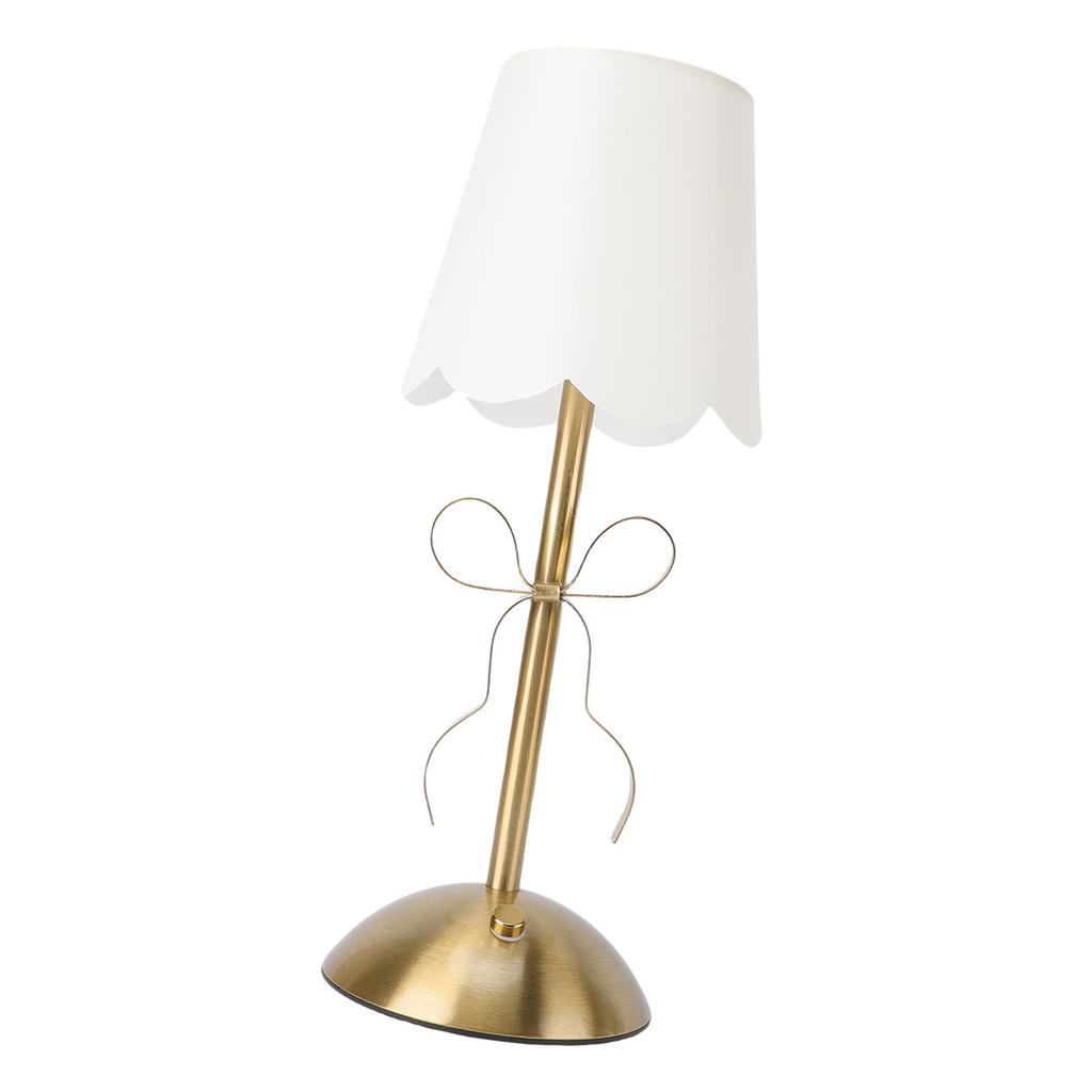 Bow Table Lamp with Fabric Shade Cute Decorative Metal Rechargeable Cordless Bedside Lamp for Bedroom
