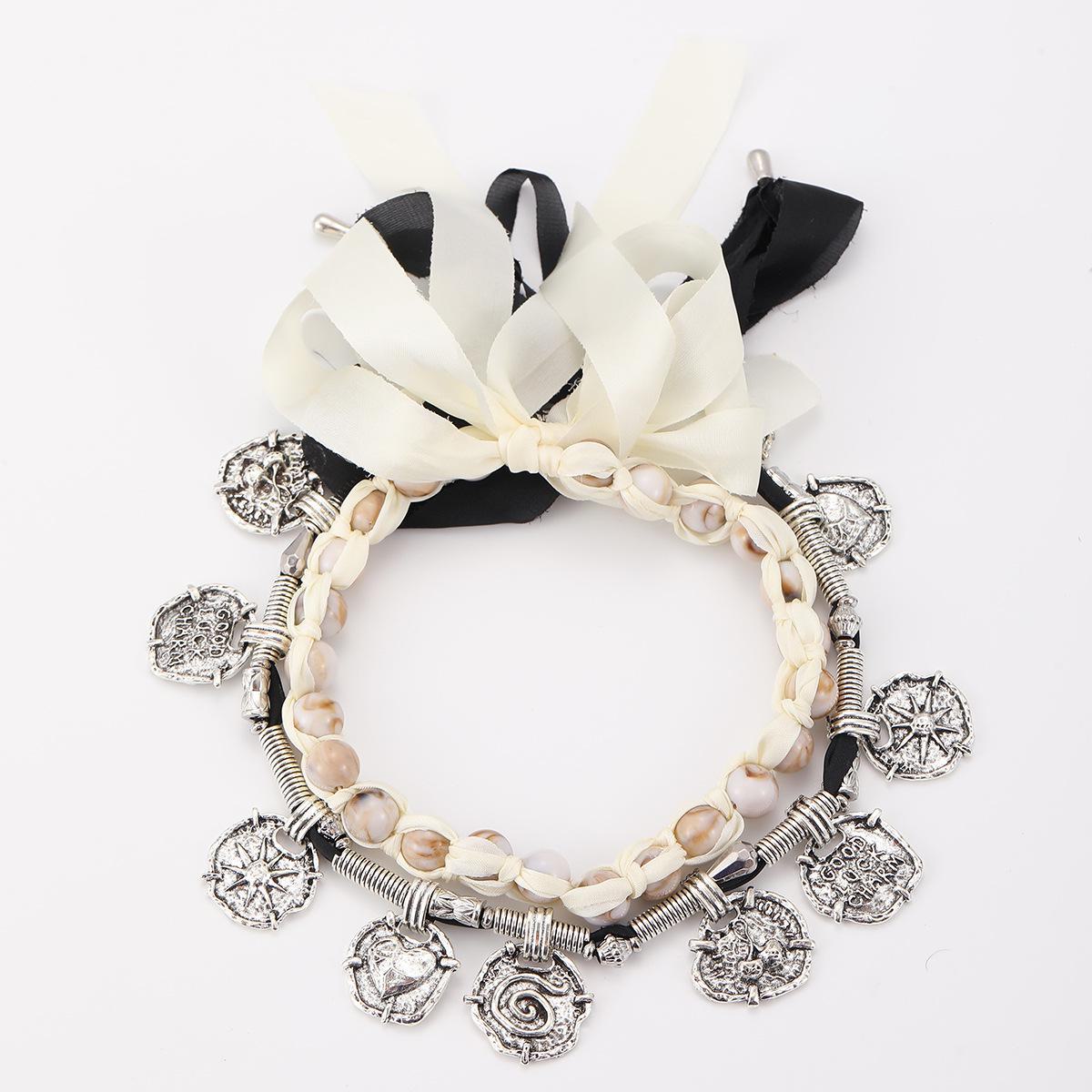 

2024 Z Retro многослойное круглое ожерелье с подвеской в стиле хип-хоп - уличный стиль чёрный/белый