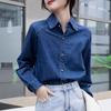 Dark Blue Retro Shoulder Port Soft Denim Shirt for Women To Wear Autumn, Winter and Spring New Small Top