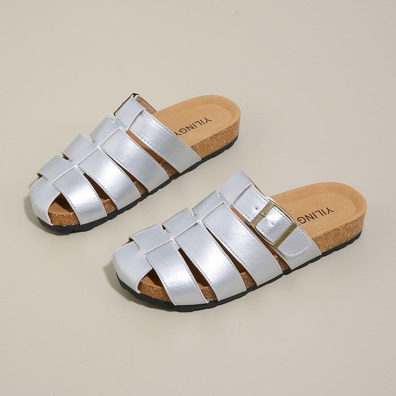 2025 Summer Thick Bottom Soft Sole Retro Style Pure Color Women's Slippers Comfortable Casual Large Size Slip-On Shoes