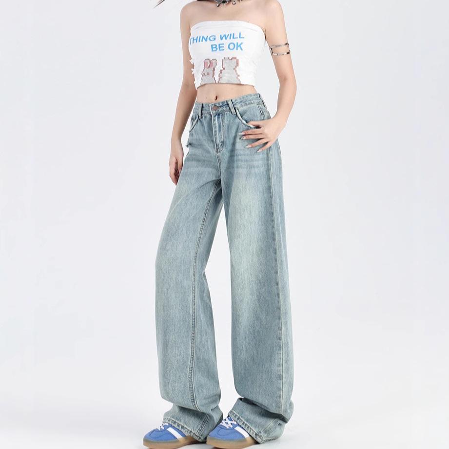 Women's High-Waisted Wide-Leg Light Ripped Jeans - Spring Collection