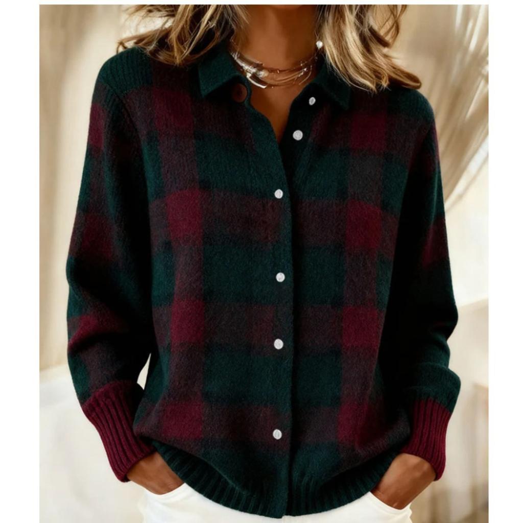 Damenhemd mit Revers und Strickjacke, Einfarbig gestrickt, 3D-Druck, Weihnachten, Herbst, Winter