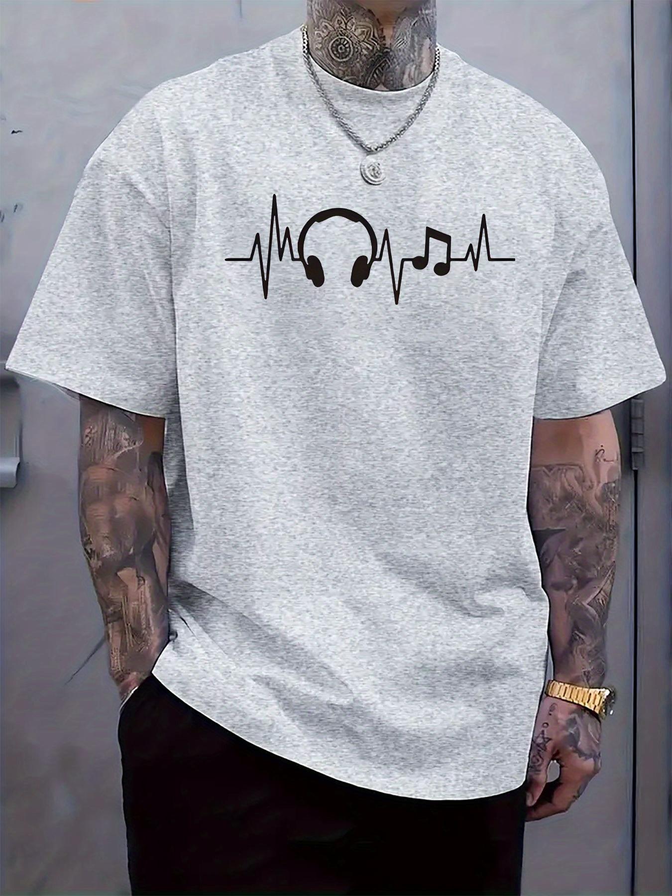 Light Gray Music Heartbeat Graphic T-shirt - Soft & Breathable Polyester Blend XXXXL