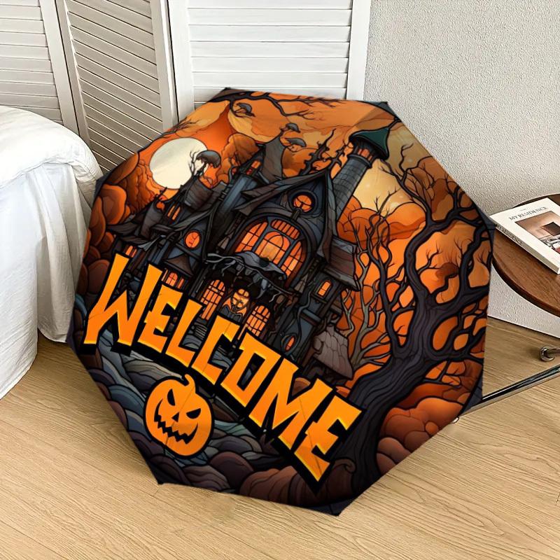1pc Halloween Haunted House Welcome Sign Umbrella with Plastic Handle,Suitable for All Seasons Home Travel Outdoor UmbrellaDD513