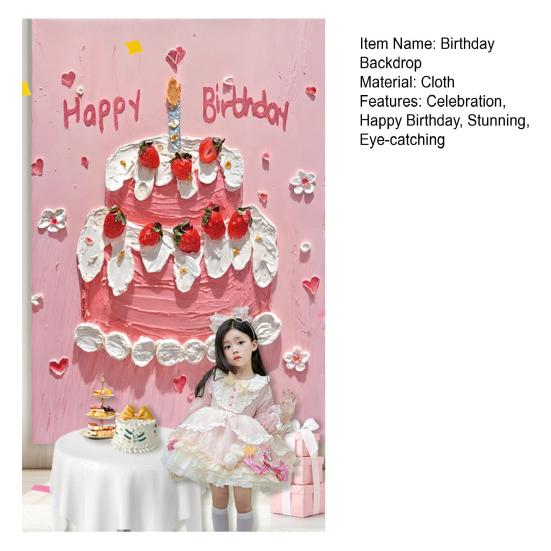 Happy Birthday Backdrop Decorations, Birthday Cake Pattern Hanging Background Sign for Boys Girls, Baby Shower, Birthday Party Supplies