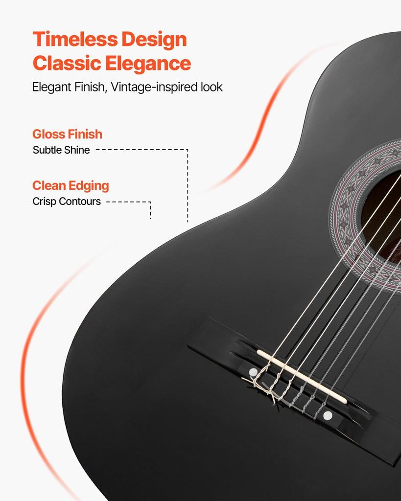 Classical Guitar, 960 mm, Wood Classical Guitar Starter Kit for Beginners, with Nylon Strings, Gig Bag, Strap, Tuner, Extra Strings, Picks, Capo,