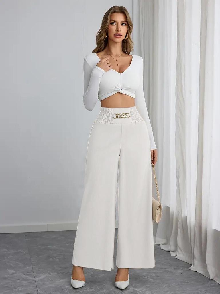 2025 High-Waisted Slimming Chain Ruched Wide-Leg Pants for Spring and Autumn