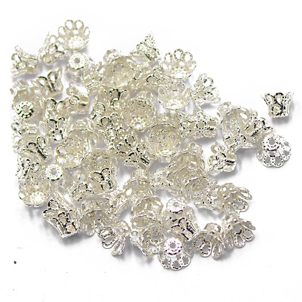 50Pcs Silver White Plated Metal Crown Bead Caps 6x5 Mm