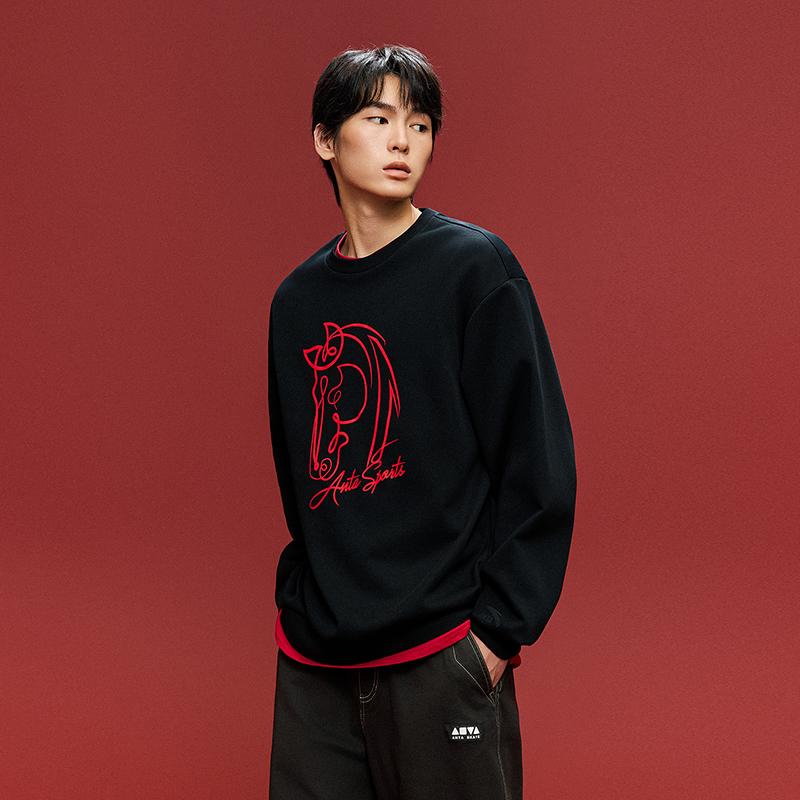 Anta Casual Fashion Sports Versatile Loose Comfortable Fleece Thick Warm Pullover Sweatshirt Men sweatshirt Black 952618706-3