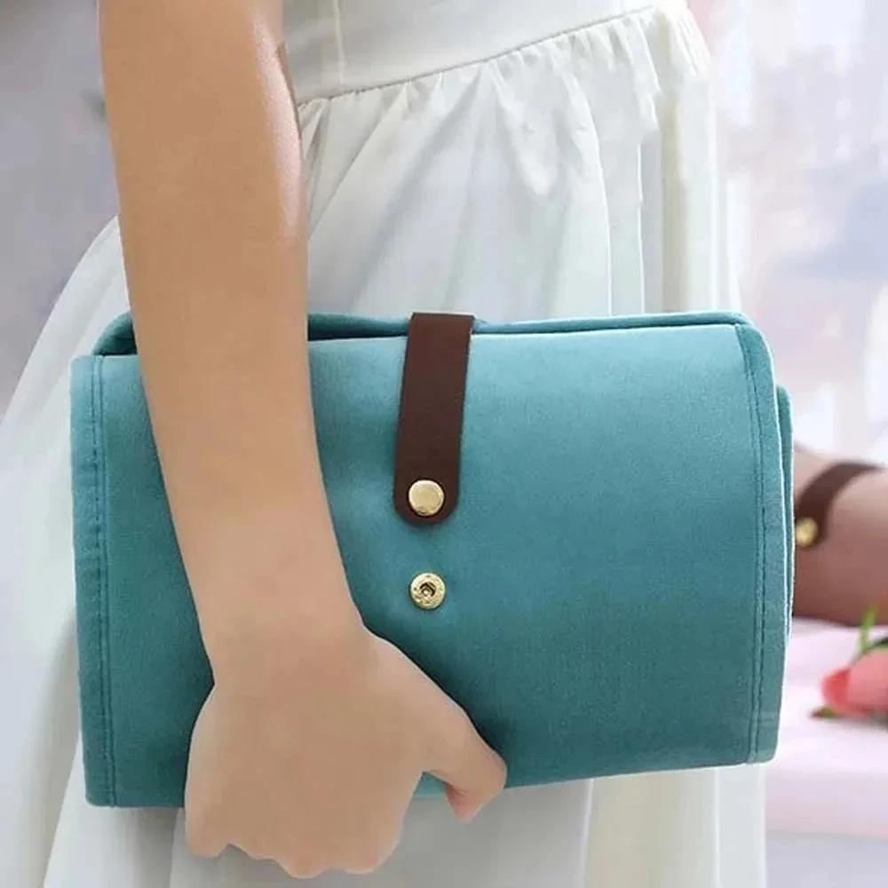 Velvet Jewelry Storage Bag Small Fragrance Style Multi-layer Earring Necklace Travel Portable Rolling Fashion Organizer Bag