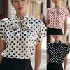 New Summer Women's Polka Dot Short Sleeve Tie-up Shirt, Casual Blouse Top For Women, European & American Style