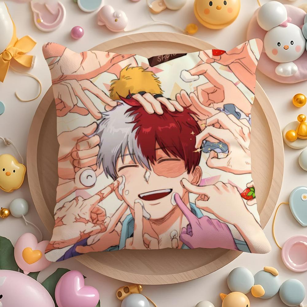 Kawaii SShoto TTodoroki Chibi Cushion Cover Plush Fabric Soft DoubleSided Printed Sofa Warm Winter Home Gift Pillow Cover
