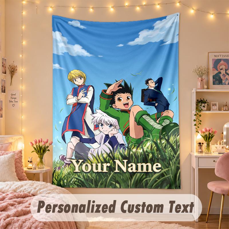 Custom Personalized Tapestry,Hunter × Hunter Print Custom Name Text Wall Art Hanging for Bedroom