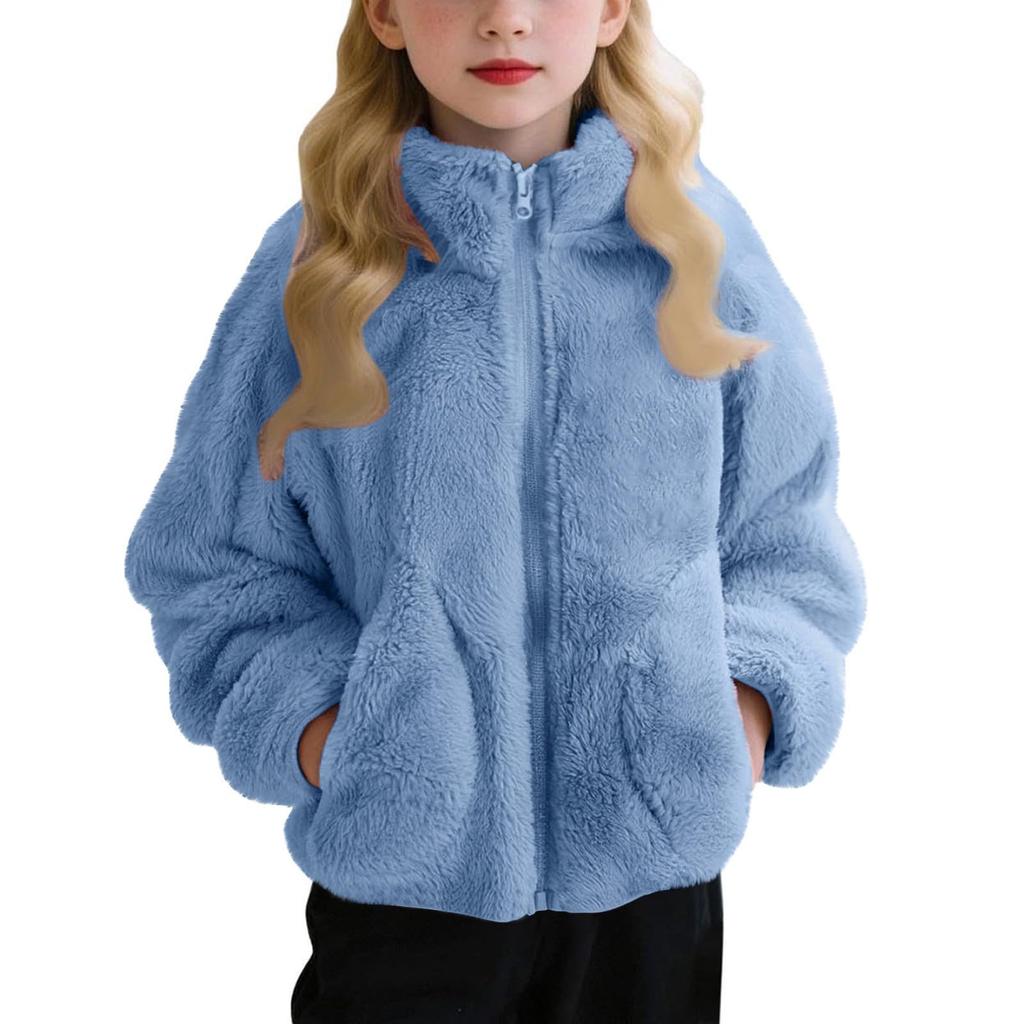 Children's Fashion Fleece-Lined Boys' & Girls' Autumn/Winter Lightweight Warm Solid-Color Coat