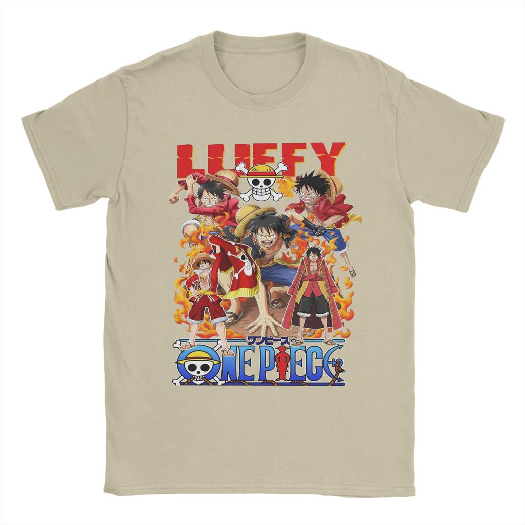 Ones Pieces Luffy TShirts for Men Funny 100 Cotton Tees Round Collar Short Sleeve T Shirt Party Clothing
