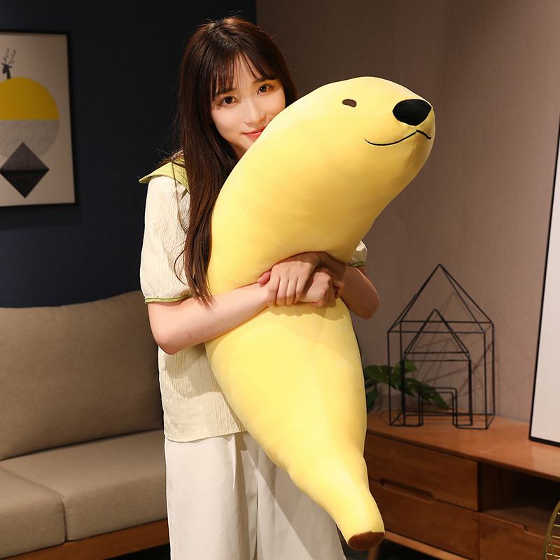 90cm Kawaii Funny Dog With Banana Plush Stuffered Dolls Long Bed Pillow Good Sleeping Pillow Baby Gifts Banana Pendant Keychain