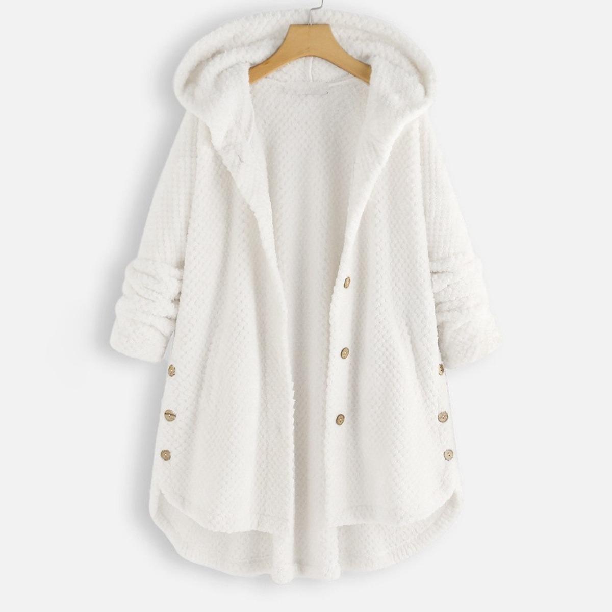 

Women s Plus Size Fashion Mid-length Pineapple Texture Double-sided Fleece Hooded Coat for Autumn Winter S.