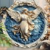 Holy Angel Wooden Sign - Beautiful Angel Round Artwork for Front Door Wall Home Hanging Decoration