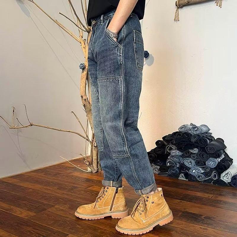 JYL Мужские джинсовые шорты Американский стрит Многокарманные Карго Чистый крой Прямые Широкие штаны M