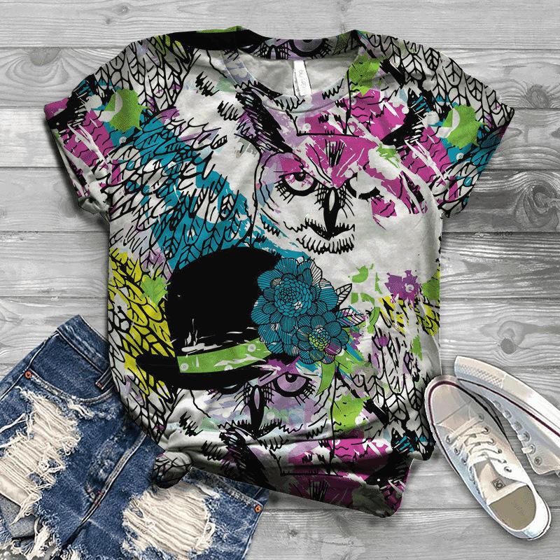 Summer New Printed Short Sleeve Top for Women, Round Neck 3D Dog Printed Women's T-shirt