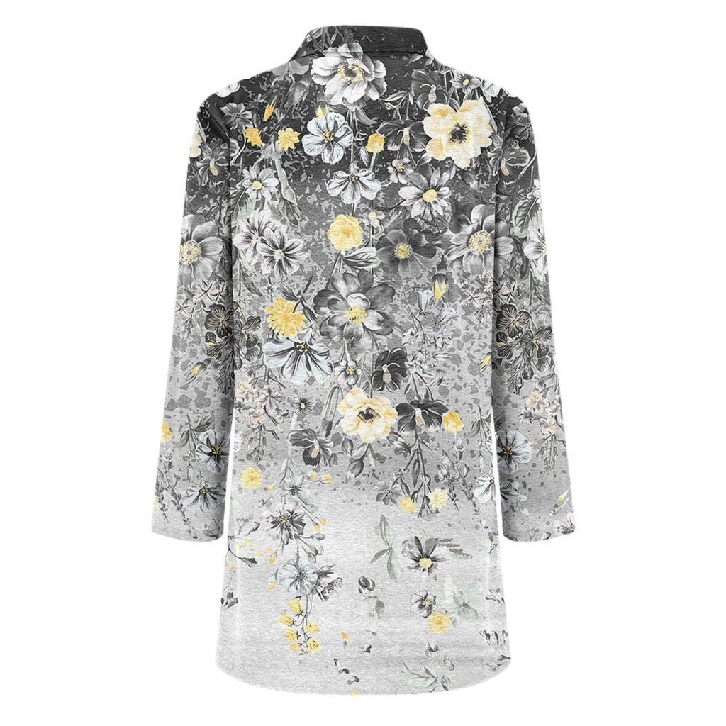 Women's Casual Fashion Floral Print Long Sleeve Mid-Length Cardigan Jacket