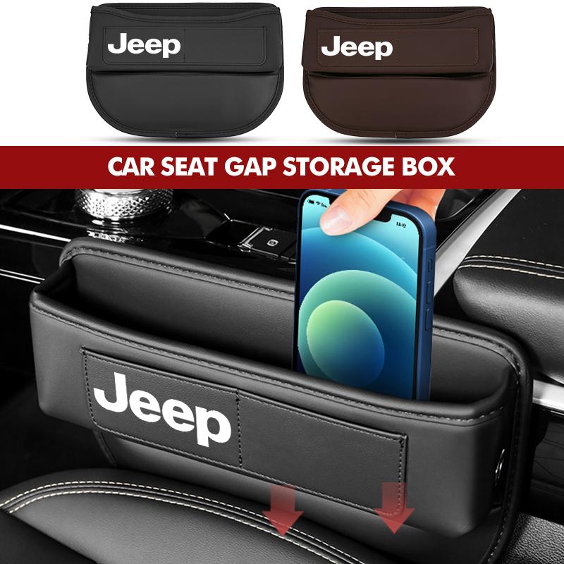 DAMIXF1 For Jeep Car Seat Gap Storage Organizer Leather Auto Console Side Pocket Grand Cherokee Wrangler JK Renegade Gladiator Compass