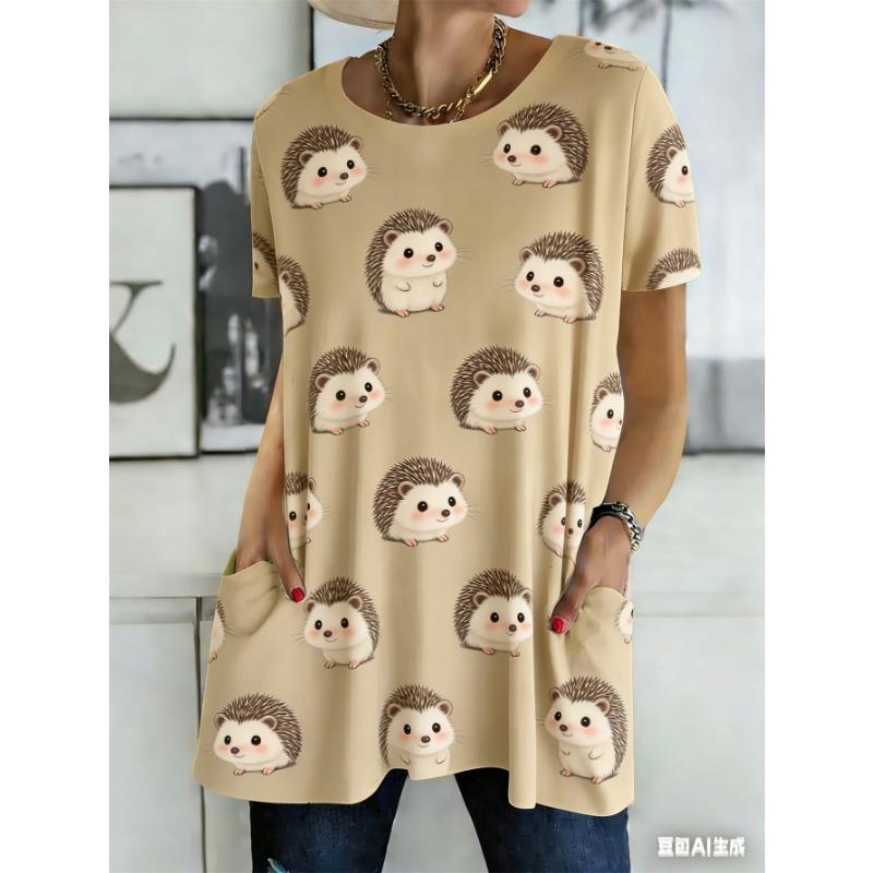 

Summer printed short-sleeved T-shirt with pockets XL