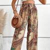 2026 New Women's Printed Wide Leg Pants, Elastic Waist Palazzo Pants for Summer, Trendy Flowy Casual & Vacation Bottoms