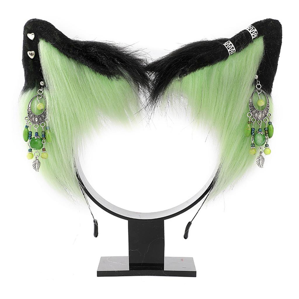Cat Ear Headband with Colorful Ear Jewelry Sweet Girls Cosplay Beast Ears Fursuit Masquerade Halloween Cosplay Party