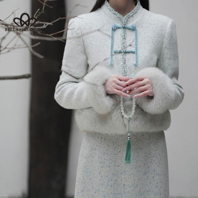 Winter Ein Set aus leichtem Luxus-Oberteil mit hohem Bund und Halbkörperrock für Damen, zweiteiliger Anzug für Damen