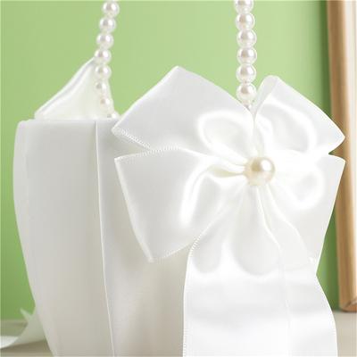 White Flower Girls Basket Silk Wedding Basket for Flower Bride/Kids Hand Held Wedding Ceremony Party Decorations