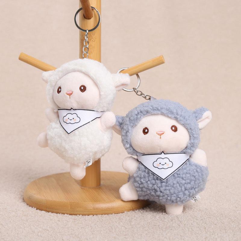 Candy Holder Pendant Plush Seated Sheep Keychain Pendant With Metal Ring Soft Cute Lamb Bag Charm Stuffed Accessory For Backpack