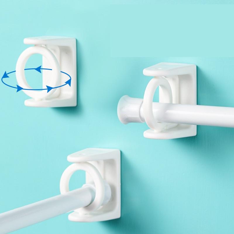 2/4/6Pcs Punch-free Curtain Rod Holder Clamp Hooks Self Adhesive Clothes Rail Bracket 360 Rotation Triangle Ring Adjustable Hook