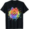Kleurrijke Spetterkunst Pomeriaan Portret Pom Puppy Eigenaar T-shirt