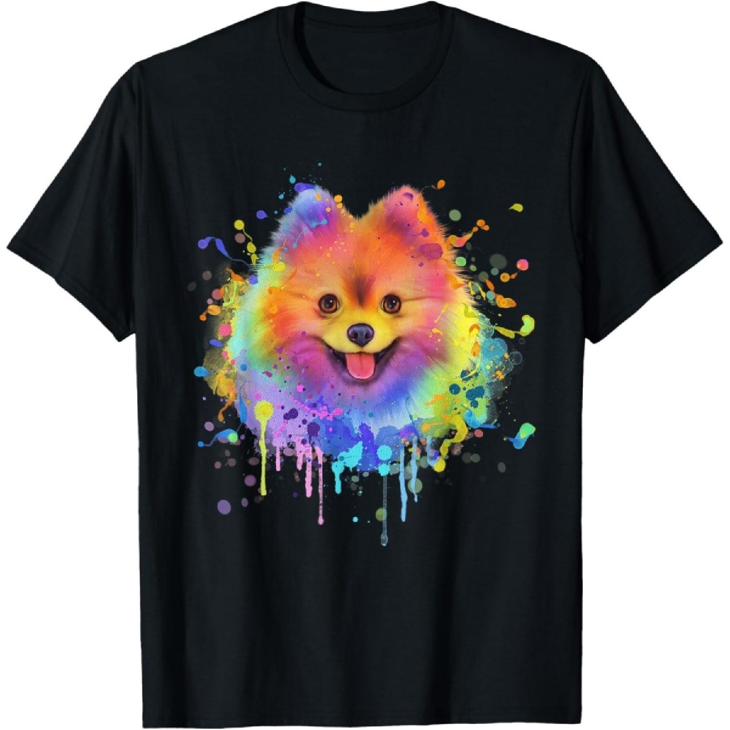 Colorful Splash Art Pomeranian Portrait Pom Puppy Owner T-Shirt S
