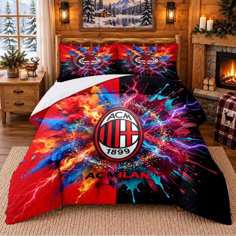Printed 3Pcs Bedding Set AC Milan Pattern Bed Sheet Pillowcase For Bedroom Decor