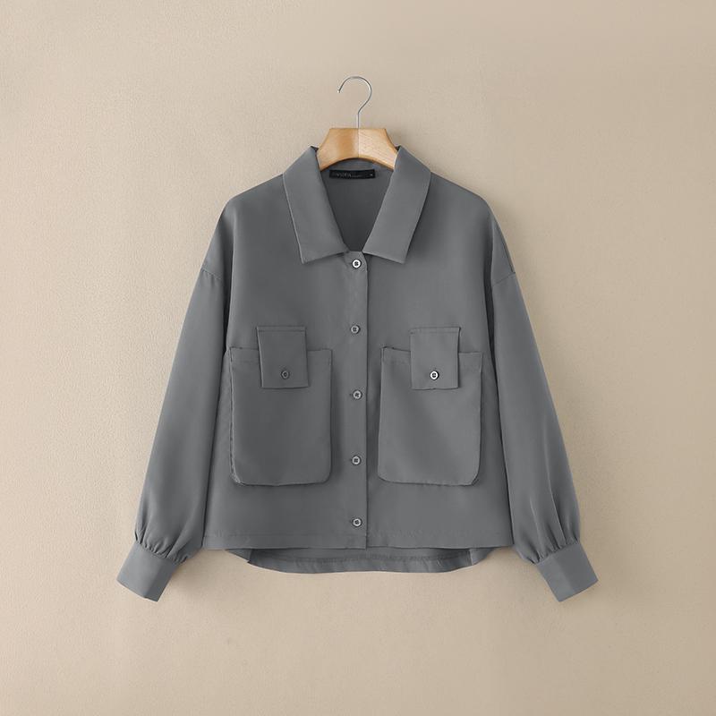 

ZANZEA Жіноча повсякденна блузка з відкладним коміром, на ґудзиках, з довгим рукавом 2XL сірий колір